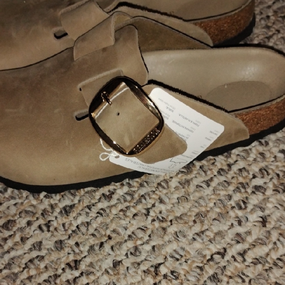 Birkenstock Taupe Suede Mules with Buckle